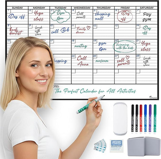 Small Dry Erase Calendar for Wall 17x26, Month Blank Kids Family Reusable Office, Classroom Schedule Monthly Planner Erasable Write, Rolled Whiteboard White Board, Calendar Dry Undated Erase for Wall