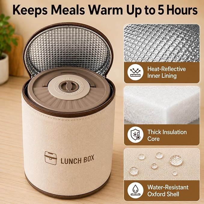 3 Pcs Insulated Lunch Box Set (47oz Total), Stackable Stainless Steel Thermal Food Container with Bag, Portable Bento Box for Hot Food, Leakproof Design with Knife, Fork & Spoon