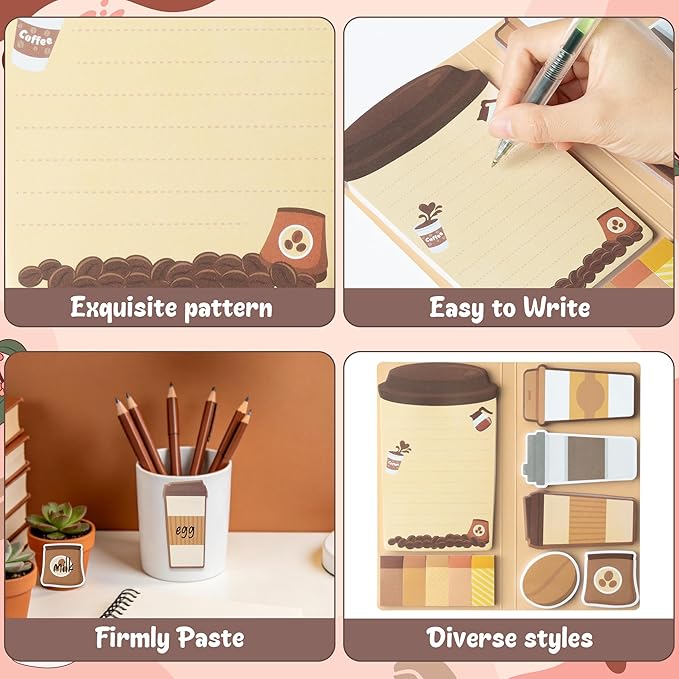 B1ykin Coffee Cup Sticky Notes Set - I Just Really Like Coffee Self-Stick Notes Pad, 550 Sheets Writing Memo Pages Sticky Notepad for Teacher Appreciation Gifts, School Office Party Favors (5Pcs)
