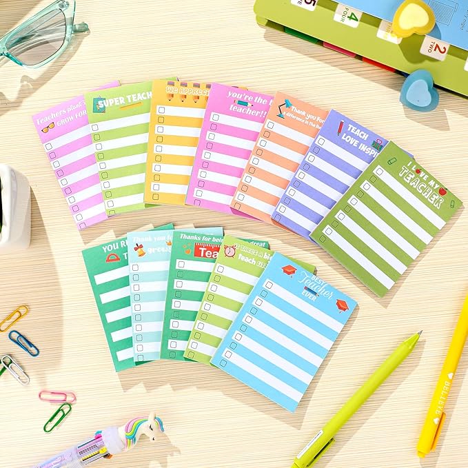 Pajean 12 Pcs End of Year Teacher Gifts Teacher Appreciation Notepad Gift Sets Lined Notepads to Do List Memo Notepads for Graduation Present Colored Cute Sticky Paper Notes Supplies(Vivid Style)