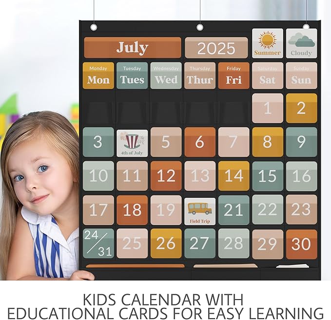 The Ultimate Classroom Calendar Pocket Chart for Kids - Beautiful Calendar with Educational Cards for Easy Learning - Fun Boho Classroom/Teacher Must Have Supplies That Fits Nicely w/Any School Decor