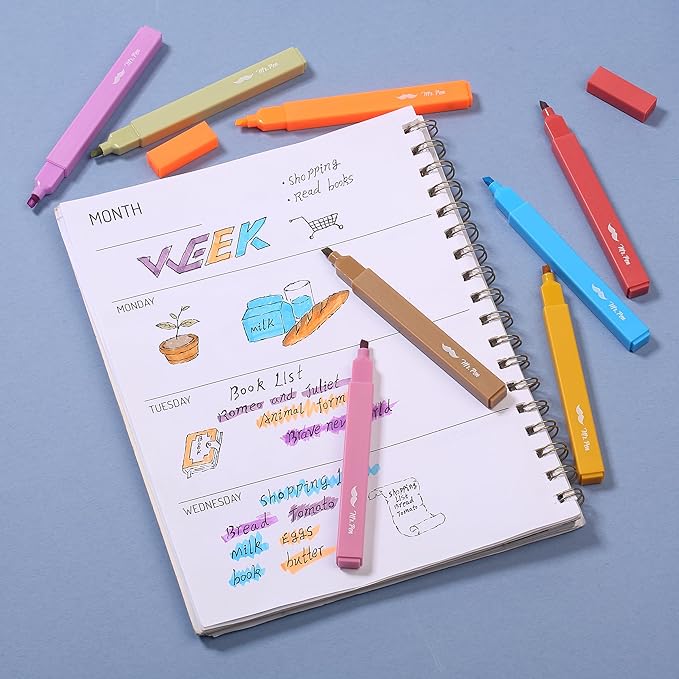 Mr. Pen- Aesthetic Highlighters No Bleed, 8 Pack, Warm Colors, Chisel Tip, Cute Highlighters Assorted Colors for Journaling, Highlighting, Underlining, Fast Dry, Back to School Supplies