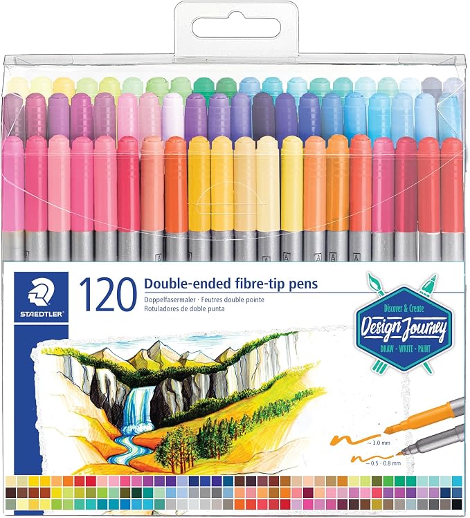 Staedtler Double-Ended Fiber-Tip Pens, Non-Permanent Ink, Fine & Bold Writing and Coloring Tips, 120 Assorted Colors, 3200 TB120, Multicoloured (3200 TB120ST)