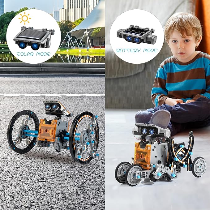 Solar Robot Kit for Kids, 14-in-1 Educational STEM Science Toy, Solar Power Building Kit DIY Assembly Battery Operated Robotic Set for Kids, Teens and Science Lovers(Battery Include)