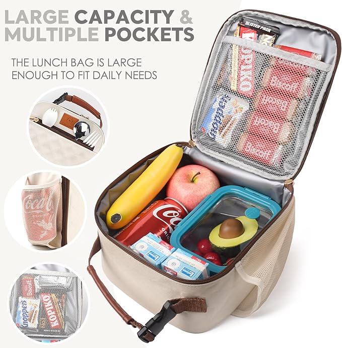 Genteen Lunch Box Lunch Bag for Men Women Kids Adults,Insulated Waterproof LunchBox Cooler,Small for Work Office School Travel Picnic-White