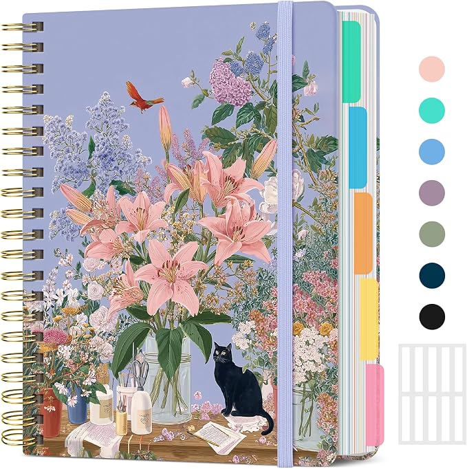 Taja Spiral Notebooks for Work 5 Subject Notebook with Removable Dividers