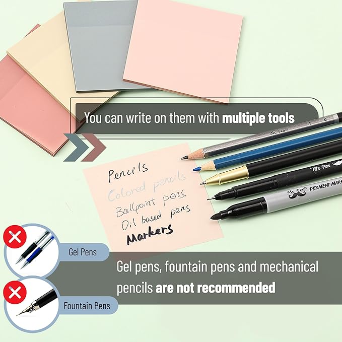 Mr. Pen- Transparent Sticky Notes, 3" x 3", 4 Pads, 200 Sheets, Vintage Colors, See Through Self-Adhesive Notes with Fineliner for Bible Journaling and Studying, Water-Resistant, Clean Removal