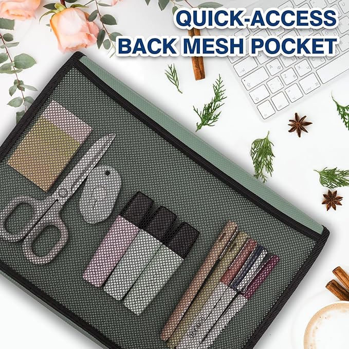 H4D 13-Pocket Accordion File Organizer with Mesh Pocket, Expanding File Folder with Tabs, Expandable Document Organizer for Home Office School, Letter Size, Sage
