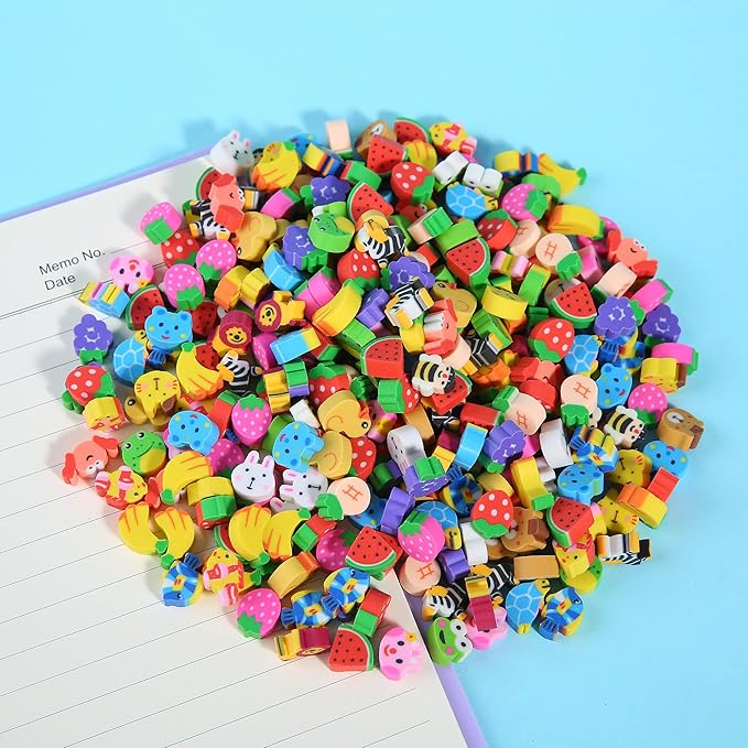 1000 Pieces Mini Erasers for Kids, Bulk Small Animal Fruit Pencil Erasers Assortment for Home Rewards, School Supplies and Gift Filling