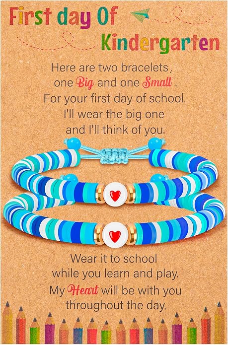 Back to School Supplies, First Day of Kindergarten Bracelet, Back to School Bracelet Mommy and Me, Prek Matching Wish Bracelets Set, Adjustable Bracelet for Boys Girls Gifts Stuff Bulk