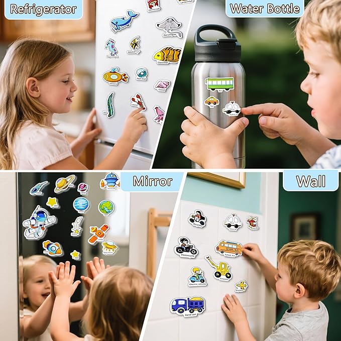Reusable Sticker Books for Toddlers 1-3, Puffy Stickers Book for Kids Ages 2-4, Toddler Travel Essential Activities Toys for Boys Girls Birthday Christmas - Ocean, Vehicles and Space (3 Set)
