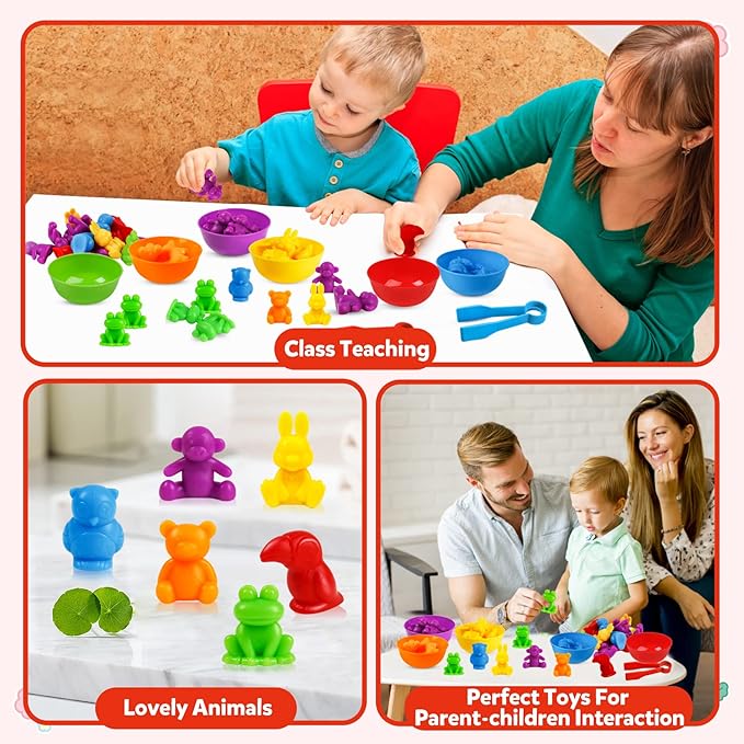 RAEQKS Counting Sorting Toys Matching Stacking Toys With Bowls Preschool Learning Activities For Math Montessori Fine Motor Skills Sensory Animals Toy Sets Gift for Toddlers Kids Boy Girl Aged 3+ Year