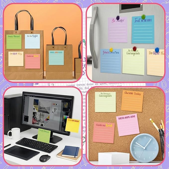 Yinder 24 Pcs Inspirational Sticky Notes Cute Motivational Sticky Notes Pad End of Year Employee Appreciation Gifts Bulk for Teacher Nurse Coworkers Office Supplies 3 x 3'' (Bible,Light Color)