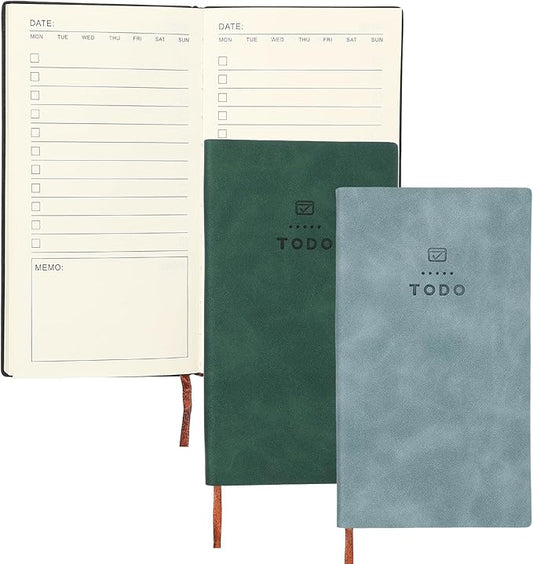 PATIKIL 2Pcs Planner Notebook, A6 100 Sheets Undated to Do List Daily Weekly Monthly Goals Tracker Pocket Notebook for Office Study Time Management Fitness Weeding, Sky Blue/Green