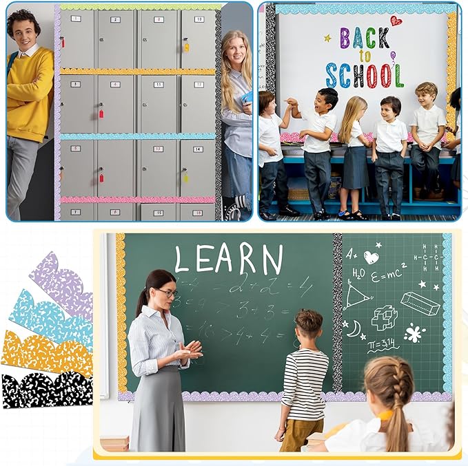 Composition Notebook Magnetic Bulletin Board Borders Colorful Composition Notebook Scalloped Magnetic Border Strips Back to School Classroom Decor for Home Office Whiteboard Chalkboard Decor（12 Pcs ）