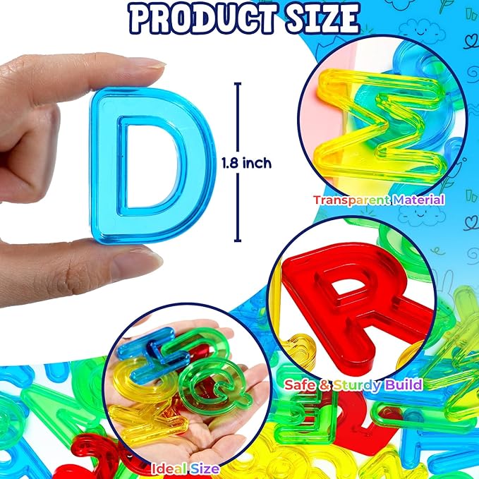 Bbiamsleep 52 Pcs Plastic Capital Letters, Colorful Transparent Uppercase Letters Light Table Manipulatives for Sorting Counting Training Spelling