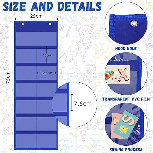 Watersay 2 Pack Pocket Chart for Classroom 29.5 x 10 in 12+1 Pockets Hanging Wall File Organizer for Cards, Pictures, Class Management Educational Behavior Chart, Teacher Office (Blue)