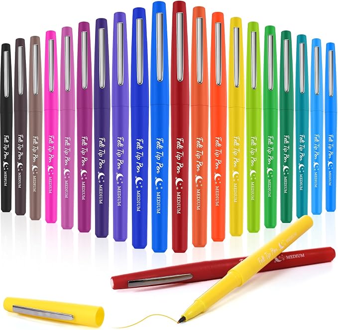 Fuyoooo 20 Pcs Felt Tip Pens 0.7mm Colored Felt Pens Marker Medium Point Journal Planner for Journaling Writing Note Taking Art Office Supplies