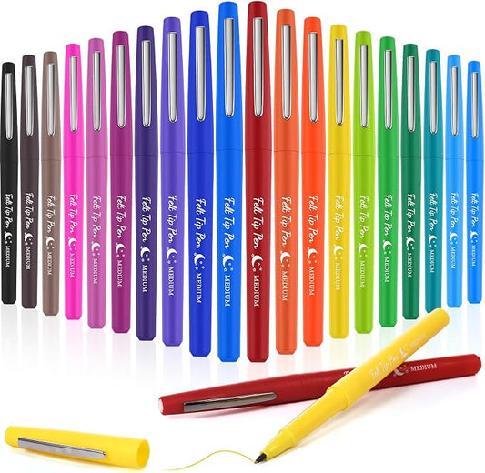 Fuyoooo 20 Pcs Felt Tip Pens 0.7mm Colored Felt Pens Marker Medium Point Journal Planner for Journaling Writing Note Taking Art Office Supplies