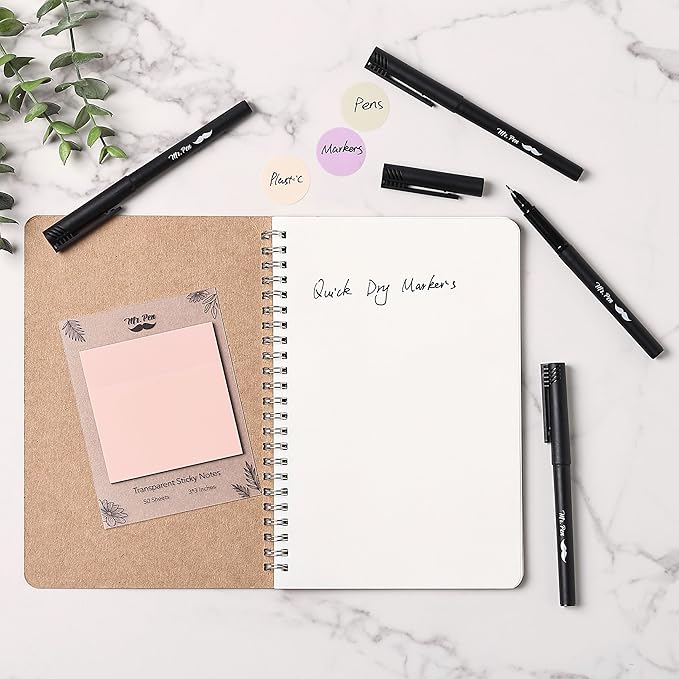 Mr. Pen- Black Fineliner Pens, 4 Pack, 0.5mm Fine Point, Permanent Ink, Oil-Based, Quick Dry, Smooth Writing, Bold Lines, Fineliner Marker Pens for Transparent Sticky Notes, Planner, Journaling