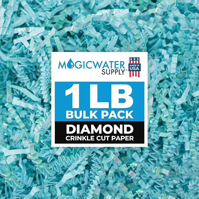 MagicWater Supply Iridescent Crinkle Cut Paper - 1 LB Diamond Pastel Blue - Shred Filler great for Gift Wrapping, Basket Filling, Birthdays, Weddings, Anniversaries