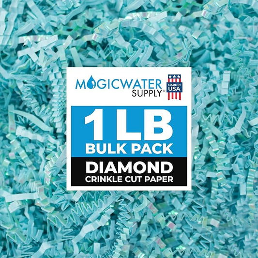 MagicWater Supply Iridescent Crinkle Cut Paper - 1 LB Diamond Pastel Blue - Shred Filler great for Gift Wrapping, Basket Filling, Birthdays, Weddings, Anniversaries