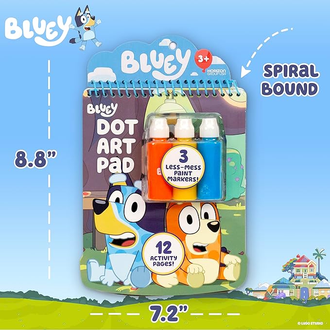 Horizon Group USA Bluey Dot Art Pad & Markers, Spiral-Bound Activity Painting Pad, Travel-Friendly Dabbers, Birthday Party, Great Mess-Free Toddler Toys for Kids Ages 3, 4, 5, 6