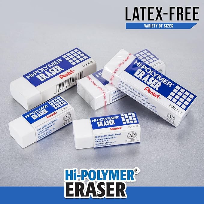 Pentel Hi-Polymer Erasers - Small White Block Erasers for Pencils - Pack of 18