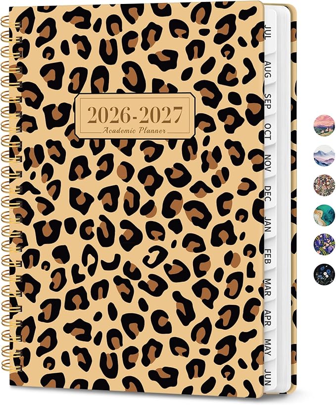 Planner 2026-2027, Monthly and Weekly Academic Planner July 2026 - June 2027, Hardcover Student Teacher Planning Agenda Calendar Book with Tabs, Perfect for Office School Supplies, A4 (8.5" x 11") - Leopard