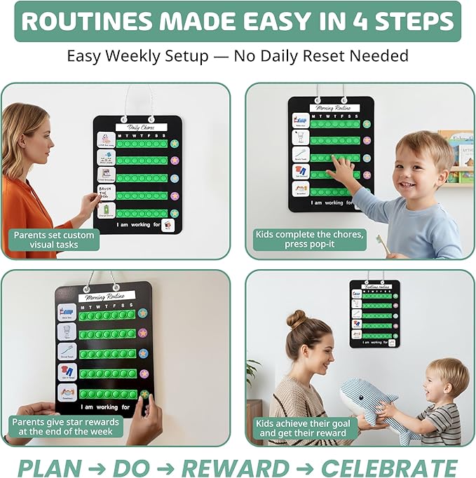 Visual Schedule for Kids, Magnetic Chore Chart & Reward System for Home, Toddler Daily Routine Board with 100 Picture Cards, Goal Magnets, Behavior Chart for Morning & Bedtime
