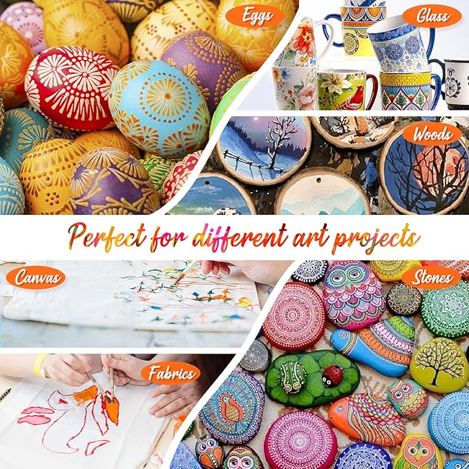 Caliart Acrylic Paint Set, 52 Colors Art Craft Paint Kits, Rich Pigments Non-toxic for Adults Artists Beginners, Canvas Ceramic Wood Rock Painting Supplies with 4 Brushes
