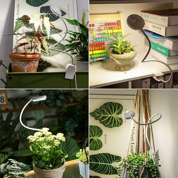 2 Pack Clip-On Grow Lights for Indoor Plants, 12W Each, White | 4000K Full Spectrum, Flexible Gooseneck, 3/6/12H Timer, 4 Dimmable Levels