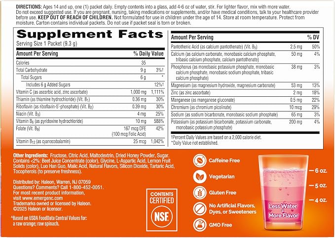 Emergen-C 1000mg Vitamin C Immune Support Powder Pink Lemonade 30CT includes Zinc, Manganese, 7 B Vitamins and Electrolytes for Back to School Essentials