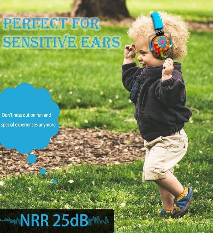 PROHEAR 032 Kids Ear Protection Safety Noise Earmuffs with NRR 25dB, Children Adjustable Headband Hearing Protectors for Monster Trucks, Sports Events, Concerts - Fireworks Pattern