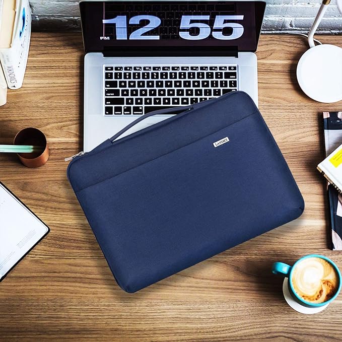 LANDICI 360°Laptop Sleeve Case 14 15 Inch Compatible with MacBook Air 15 M2/M3/M4 2022-2025, MacBook Pro 15, Hp chromebook 14, Waterproof Computer Bag Cover with Handle, Blue