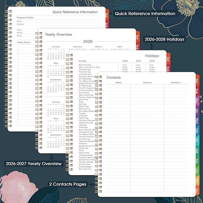 2026 Planner - Planner 2026, January - December 2026, Weekly and Monthly Planner, 9'' x 11", 2026 Calendar Planner, Monthly Tabs, Twin-wire Binding, Back Pocket, Holidays