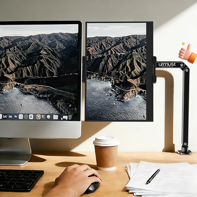 Urmust Portable Monitor Stand 15.6", iPad Stand for Desk, Portable Monitor Holder up to 18.5", Adjustable Desktop Tablet Arm Mount, Apple iPad Holder for Desk, for 4.7"-12.9" iPad Pro/Air/Mini
