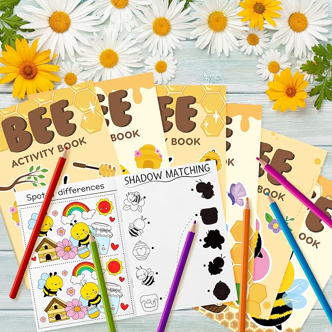 JAPBOR Bee Activity Coloring Books - 24PCS Mini Honeybees Color Activities Book Bulk for Party Favor, Spring Summer Honey Bees Small DIY Colouring Pages for Birthday Gifts Class Draw Painting Game