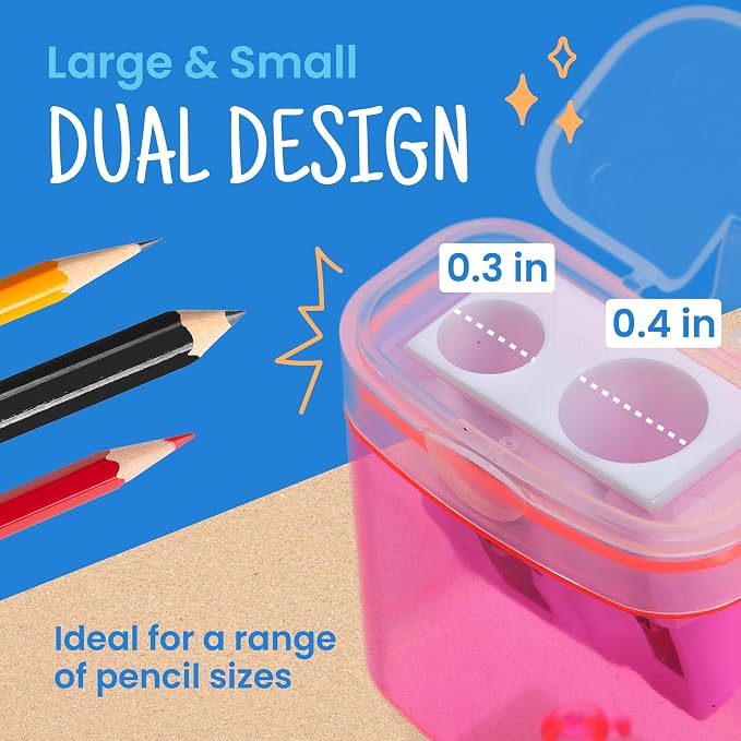 Craftzilla Pencil Sharpener 100 Pack, Manual Pencil Sharpeners Bulk, Handheld Dual Hole with Lid for Kids and Classroom, School Office Supplies