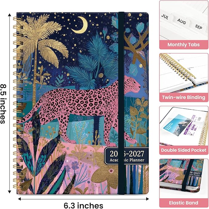 Planner 2026-2027, Academic Year Weekly and Monthly Calender Planner, from Jul 2026 - Jun 2027, Spiral Bound School Planning Book, Perfect for Teacher, Student, Women & Men, A5 (6.3" x 8.5"), Midnight Jungle