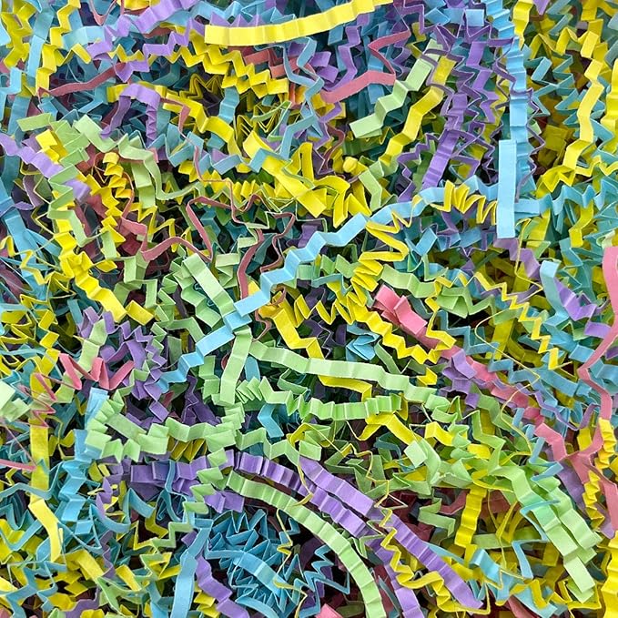 Tisspoms 1LB Colorful Crinkle Cut Paper Shred Filler, Paper Shreds for Basket Fillers, Birthday, Gift Wrapping, Anniversary, New Years, Easter Gift Decor Party Filler