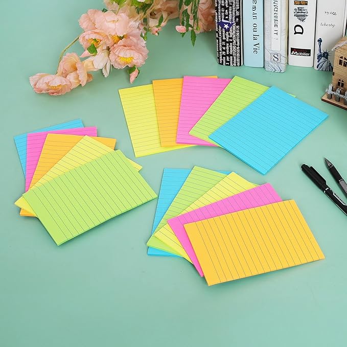 (15 Pads) Lined Sticky Notes 4x6 in Post, Large Sticky Pads with Lines Self-Stick Note Pad it, Bright Colors Ruled Stickies Super Sticking Power, Office School Memo Note Pads