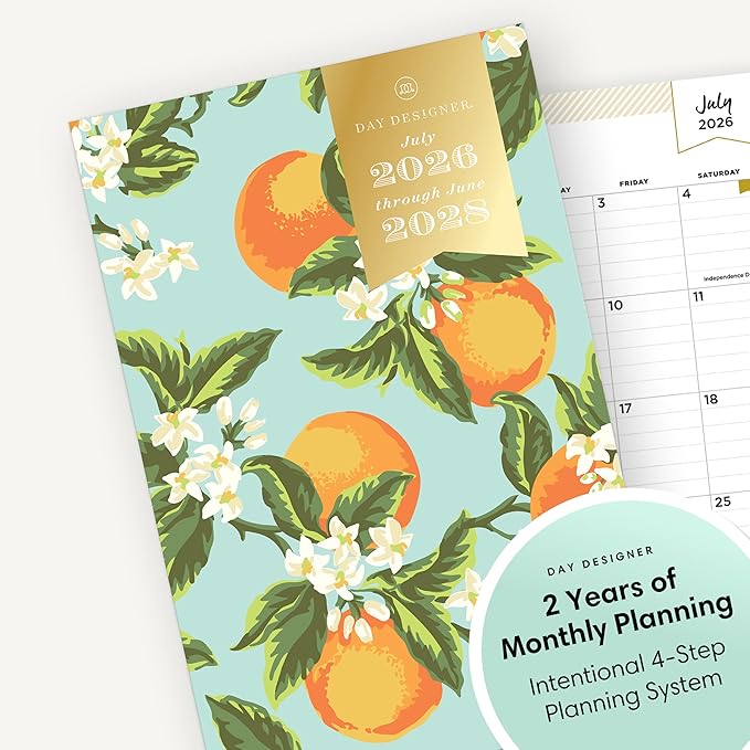 Blue Sky Day Designer 2026-2028 Monthly Academic Year 24 Month Planner Calendar, July 2026 - June 2028, 5" x 8", Flexible Cover, Stapled Binding, Orange Blossom Mint