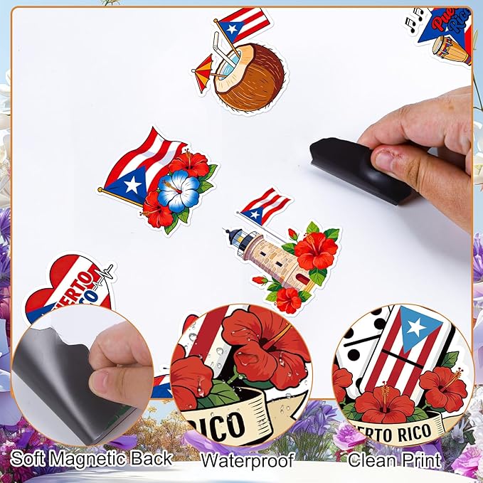 Wxiben Puerto Rico Fridge Magnets - 12 Pcs Puerto Rican Souvenirs Gifts Travel Refrigerator Magnets Fridge Magnetic Stickers Decorations for Home Kitchen Office Car Mailbox Locker Decor