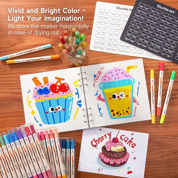 Shuttle Art 120 Colors Dual Tone Acrylic Paint Markers, 60 Pack Acrylic Paint Pens Set for Rock Painting, Ceramic, Wood, Canvas, Glass, Stone, Fabric, Card Making, DIY Crafts & Art Supplies