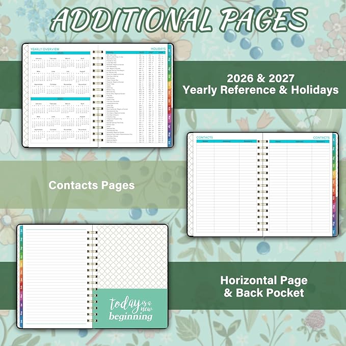 2026-2027 Academic Planner - Planner 2026-2027 from July 2026 - June 2027 with To-Do List, 6.3'' x 8.4'', Strong Twin-Wire Binding, Inner Pocket, Elastic Closure - Green