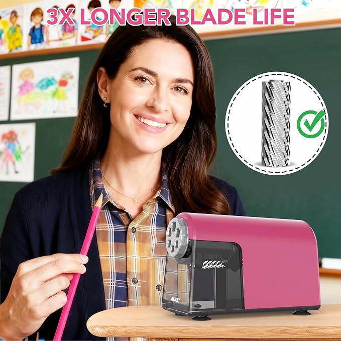 AFMAT Electric Pencil Sharpener Heavy Duty, 6 Holes, Cordless & Rechargeable, Fast Sharpen, Auto Stop, 10K+ Uses, Classroom Pencil Sharpener for 6-11mm No.2/Large/Colored Pencils PSD2