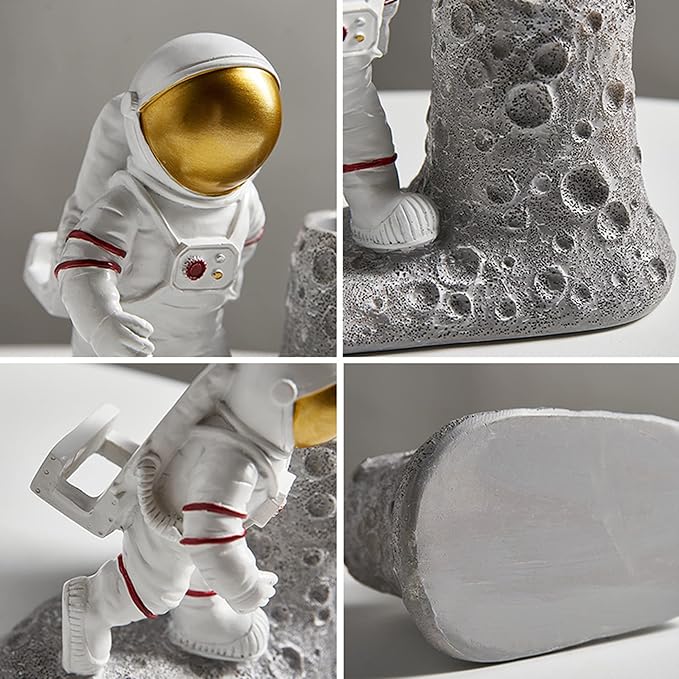 Astronaut Pen Pencil Holder with Phone Stand, Resin Spaceman Pen Container Cell Phone Stand for home Office Desktop Decoration, Gifts for Space Lovers, Gifts for Christmas
