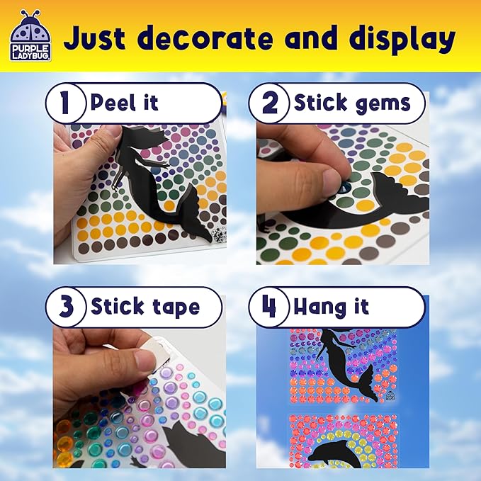 SUNGEMMERS Gem Window Art Suncatcher Kit for Kids 6-8 9 10 11 12 - Birthday Gifts for 7 Year Old Girl, Fun Diamond Art Mermaid Gifts for Girls - Arts & Crafts for Kids, Summer Crafts for Girls