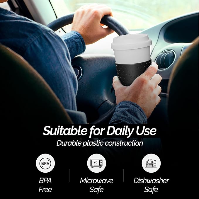 Copco Acadia 16oz Travel Mug, Black | Double Wall Insulated Tumbler | Non-Slip Sleeve and BPA-Free | Microwave & Dishwasher Safe | Reusable Plastic Travel Coffee Mug